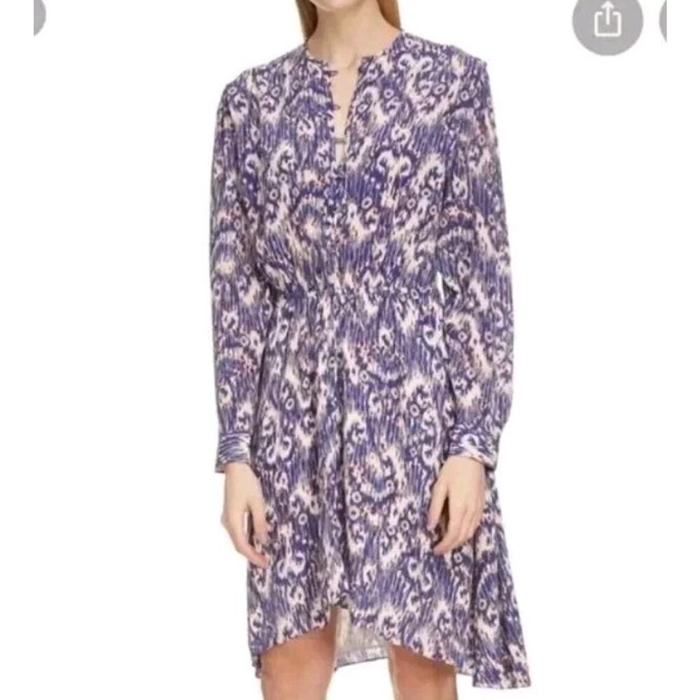 Isabel Marant Etoile Silk Dress Multicolor 40 Long Sleeve Yandra Ikat Coastal